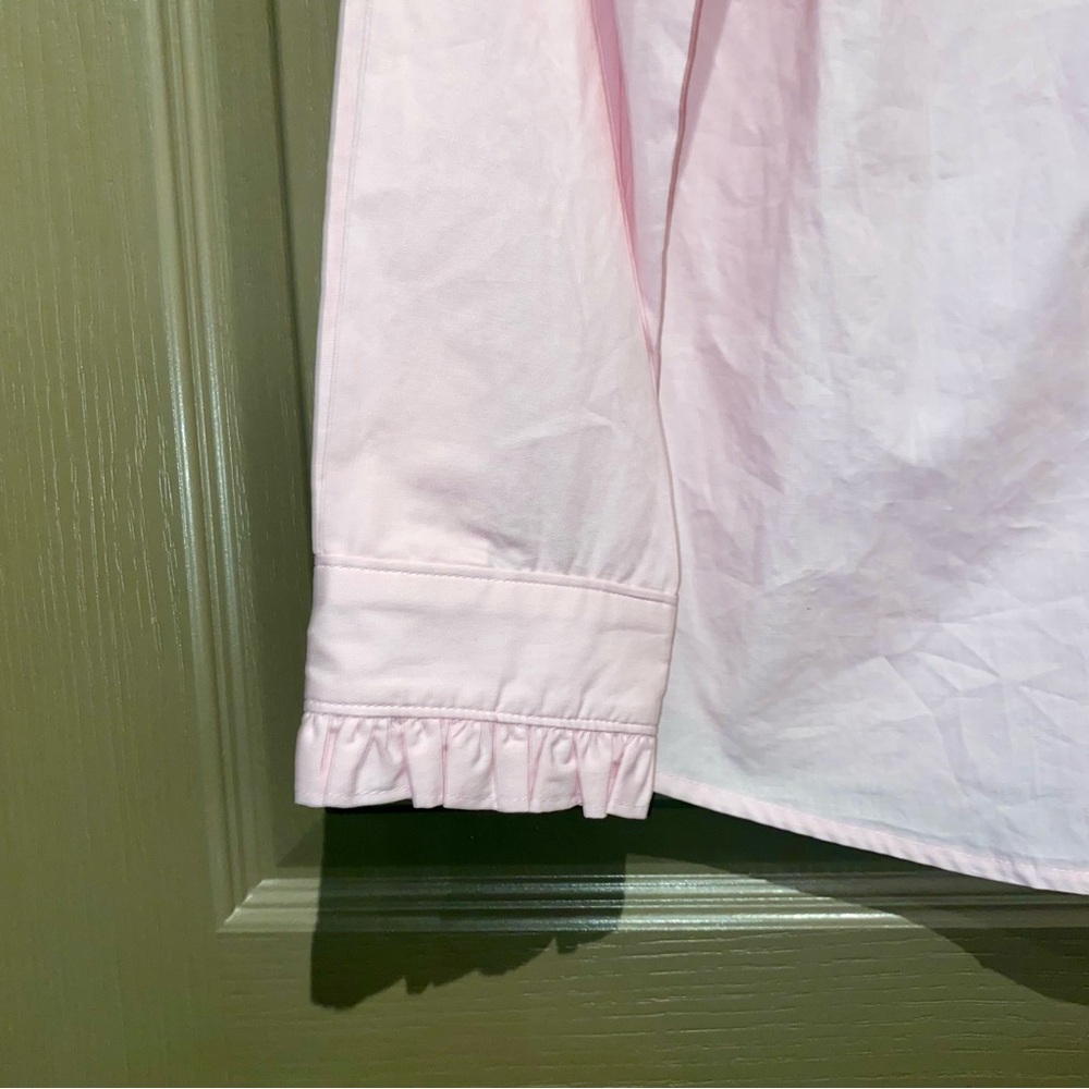 Court & Rowe Ruffle Trim Button-Up Top in Chambray Pink - Picture 9 of 13